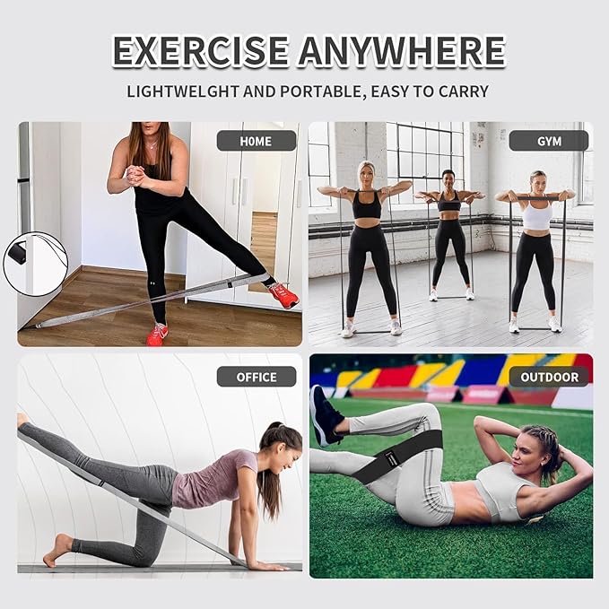Wide Fabric Resistance Bands Set for Working Out, Non-Slip Exercise Booty Bands for Women & Men Leg and Glutes with Hair Ties and Tape Measure - for Home Gym Workout, Yoga, Pilates-FlexoryFit