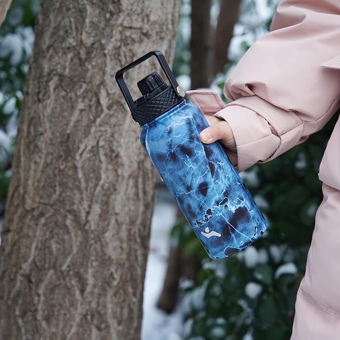 18 oz Insulated Water Bottle Stainless Steel Sport Bottles with 3 Lids,Bamboo Grove-FlexoryFit