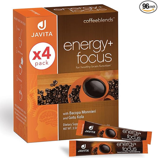 Javita Energy + Focus Instant Coffee Packets, 100% South American Arabica & Robusta Blend, plus Herbs for Clarity, Energy, & Focus, Keto, Dieters Drink, 4 boxes of 24 (4.2g) sticks-FlexoryFit
