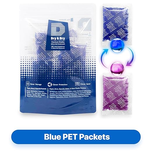 Dry & Dry 20 Gram [200 Packets] Blue Indicating(Blue to Pink) Silica Gel Packets Desiccant Silica Gel Packets - Rechargeable Silica Packets, Silica Gel, Silica Gel Packs