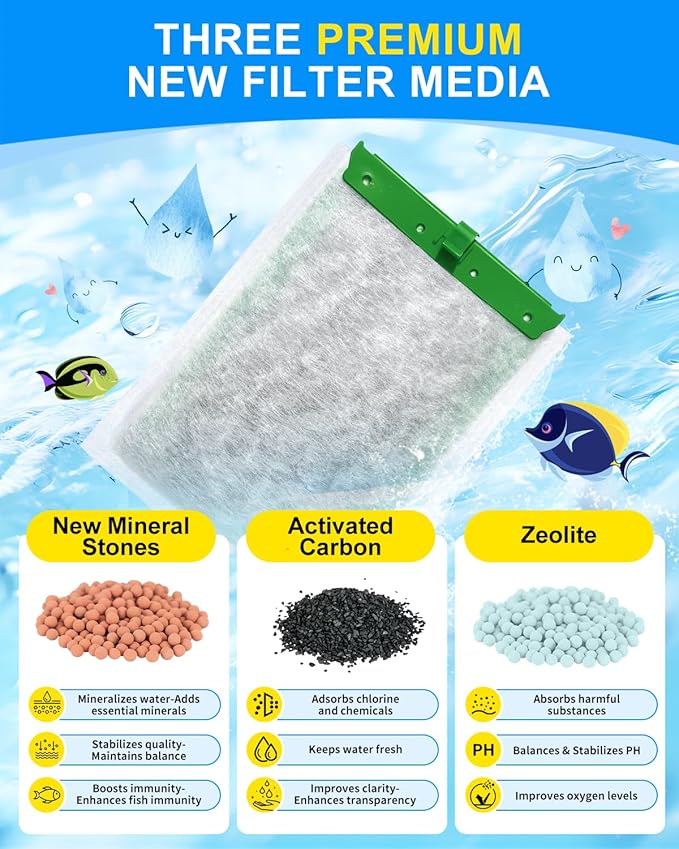 16-Pack Upgraded 5-Stage Filtration Filter Cartridges Large Compatible with Tetra Filter Cartridges 20i 40i/ IQ 20 30 45 60/ PF20 30 40 60, Fish Tank Filters for Whisper Filter
