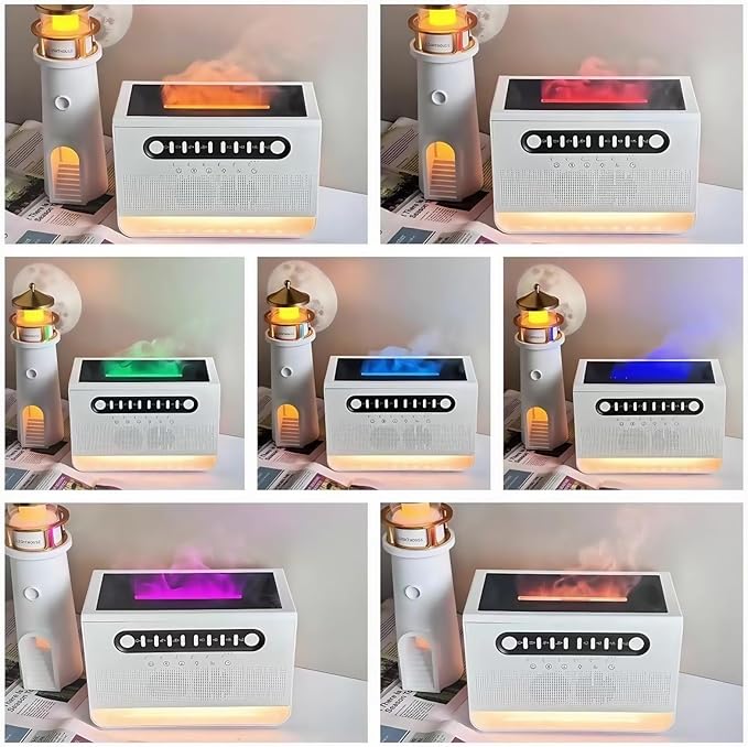 Speaker with 8 White Noise, 7 Colors Flame Diffuser Humidifer for Home Office, 8 White Noise Effect, Timing Essential Oil Diffusers Ideal Gift