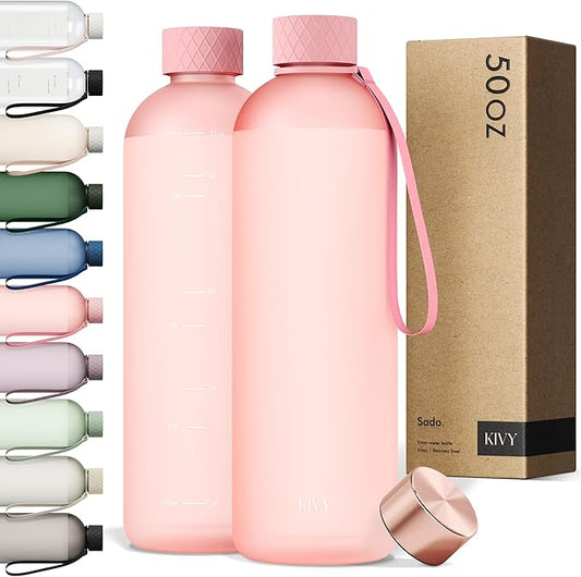 KIVY Slim Water Bottle 50oz [Lightweight & Shatterproof] - Reusable Tritan Water Bottle - Leak Proof Water Bottle for Women & Men - No Spill - Dishwasher Safe - Pink Water bottle-FlexoryFit