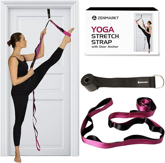 10-Loop Yoga Strap with Door Anchor – Stretch Strap for Flexibility, Deep Stretching, and Improved Balance – Perfect Yoga Accessory for All Fitness Levels-FlexoryFit