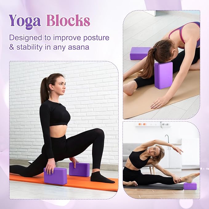5 Pcs Yoga Blocks Knee Pads Yoga Strap Set Soft Premium Foam Blocks Accessories for Pilates Meditation General Fitness Stability, Kneeling, Balance, Deepen Stretches and Toning-FlexoryFit