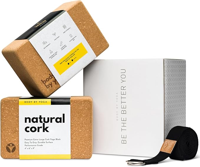 Premium Cork Yoga Blocks - Extra Large Yoga Block 2-Pack or Extra Tall 1-Pack for Inflexible Yogis | Natural, High-Density Cork for Superior Support & Stability | Optional Yoga Strap & Gift Box-FlexoryFit