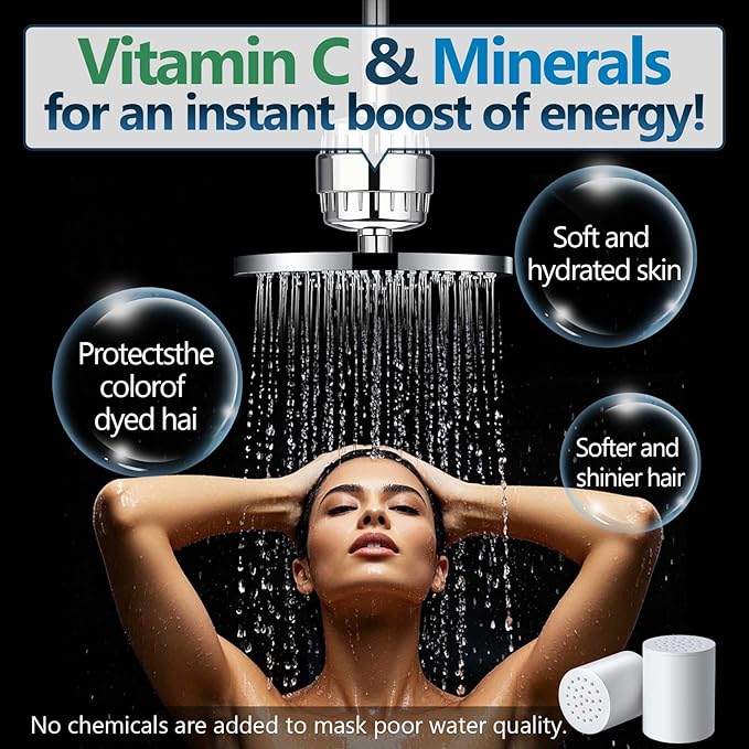 4 Pack Shower Filter Replacement Cartridge, Suitable for Hard Water, Removes Chlorine and Fluoride, Improves Skin and Hair Condition