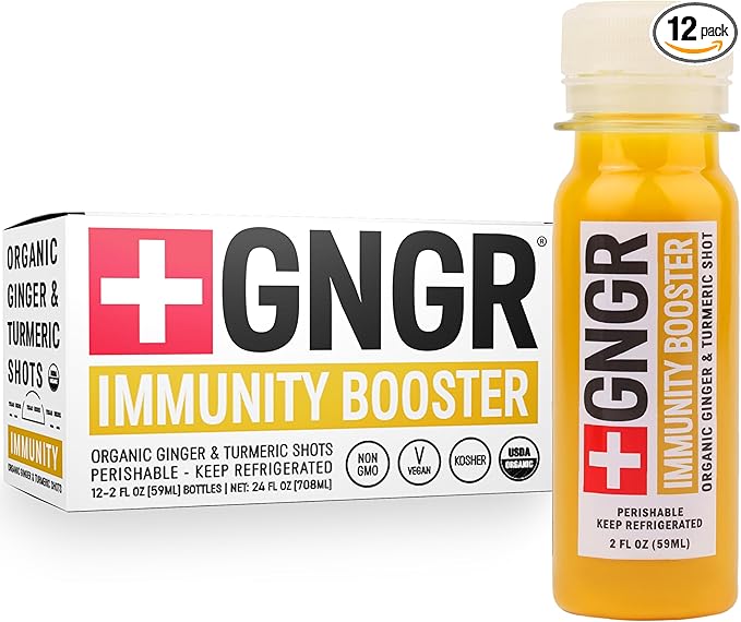 '+GNGR Immunity Booster Organic Ginger and Turmeric Shot - Cold Pressed Ginger Shots with Turmeric, Cayenne Pepper, Orange, Lemon for All Natural Immune & Digestive Support (2 Oz, Pack of 12)-FlexoryFit