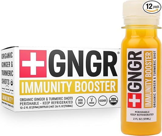 '+GNGR Immunity Booster Organic Ginger and Turmeric Shot - Cold Pressed Ginger Shots with Turmeric, Cayenne Pepper, Orange, Lemon for All Natural Immune & Digestive Support (2 Oz, Pack of 12)-FlexoryFit