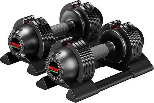 Adjustable Dumbbell,22LBS 44LBS 52LBS Dumbbell Set with Tray for Fitness, Fast Adjust Weight by Turning Anti-Slip Handle, Safety with 8 Lock Slots, Suitable for Men and Women-FlexoryFit