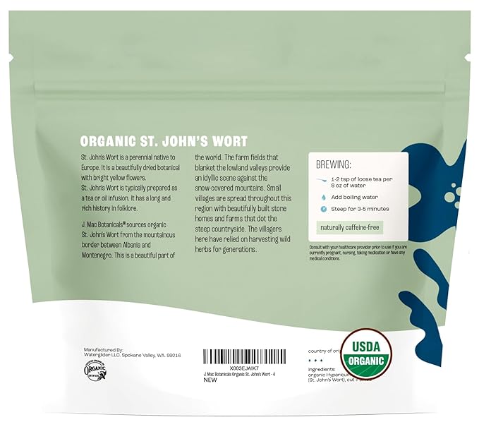 J Mac Botanicals, Organic St John's Wort herb (4 oz) loose leaf St. Johns Wort tea-FlexoryFit