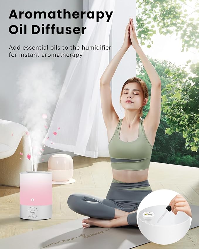 Esemoil Smart Humidifiers for Bedroom, 2.5L Top Fill Cool Mist Humidifiers with Essential Oil Diffuser, Humidity Setting, APP & Alexa Voice Control, Nightlight, Timer, Quiet Operation, Auto Shut-Off