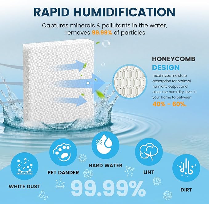 Colorfullife 6 Pack Humidifier Wicking Filter T for Honeywell Humidifier HEV615 HEV620 Series, for Honeywell HFT600 Humidifier Replacement Filter T, Replace Parts HFT600T & HFT600PDQ