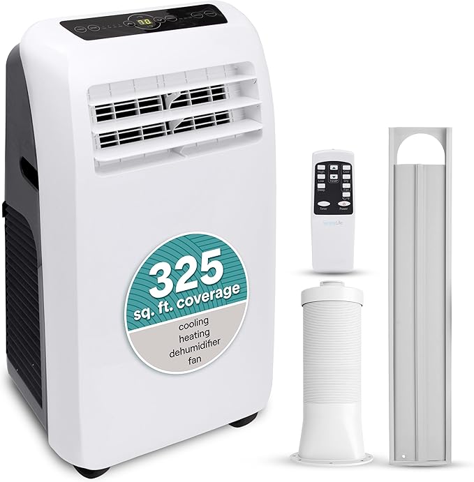 SereneLife Small Air Conditioner Portable 12,000 BTU with Built-in Dehumidifier + Heat - Portable AC unit for rooms up to 550 sq ft - Remote Control, Window Mount Exhaust Kit