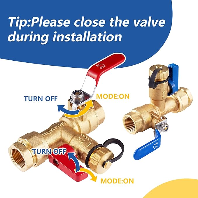 3/4 Inch GUOFIS IPS Tankless Water Heater Valve Kit with Pressure Relief Valve(3/4"FIPx 3/4" FIP),1 Set Water Heater Valve Kit