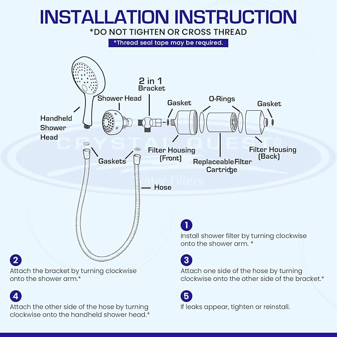 Crystal Quest Luxury Handheld Shower Power Filtration System - Chrome - BPA Free | 1.25-2.5 GPM | Reversible Cartridge | Great for Dechlorination