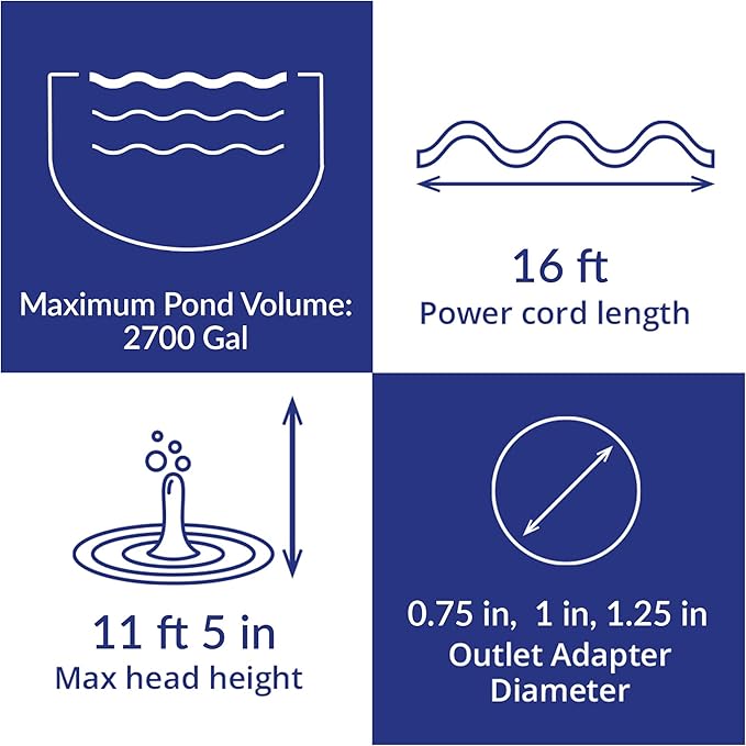 Laguna Max-Flo 1350 Electronic Waterfall and Filter Pump for Ponds Up to 2700-Gallon