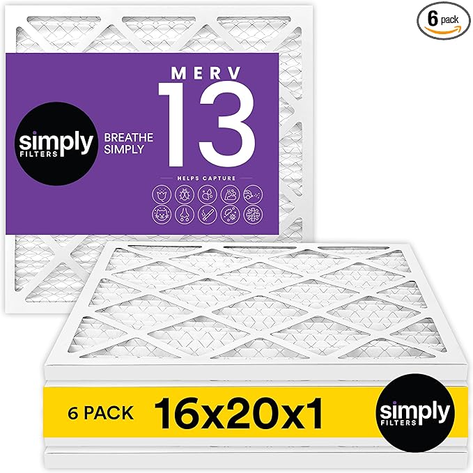 Simply 16x20x1 Air Filter, Merv 13, MPR 1500, 6 Pack, For Home AC Furnace & HVAC (Actual Size: 15.75"x19.75"x0.75") DUST, Pet, & Allergy Control