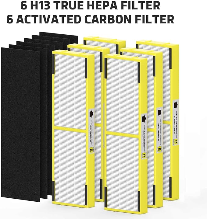 SAKEGDY FLT4825 HEPA Replacement Filter B Compatible with Guardian Air Cleaner Purifier AC4825 AC4300 AC4800 AC4900 AC4850, 6 Pack HEPA Filter B with 6 Carbon Filters