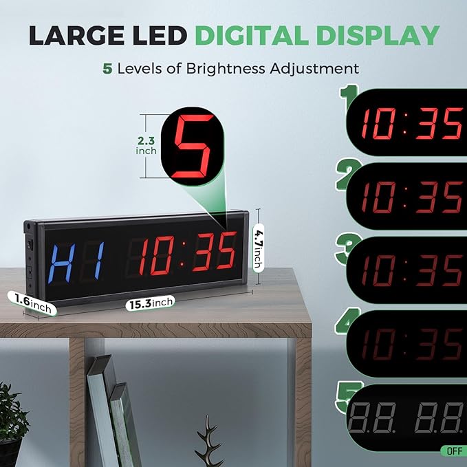 15'' Bluetooth Gym Timer Clock for Home Gym Digital Display Gym Clock Stopwatch Interval Workout Timer Adjustable Buzzer Volume with Remote and APP Control for Sport Boxing Fitness Kitchen-FlexoryFit