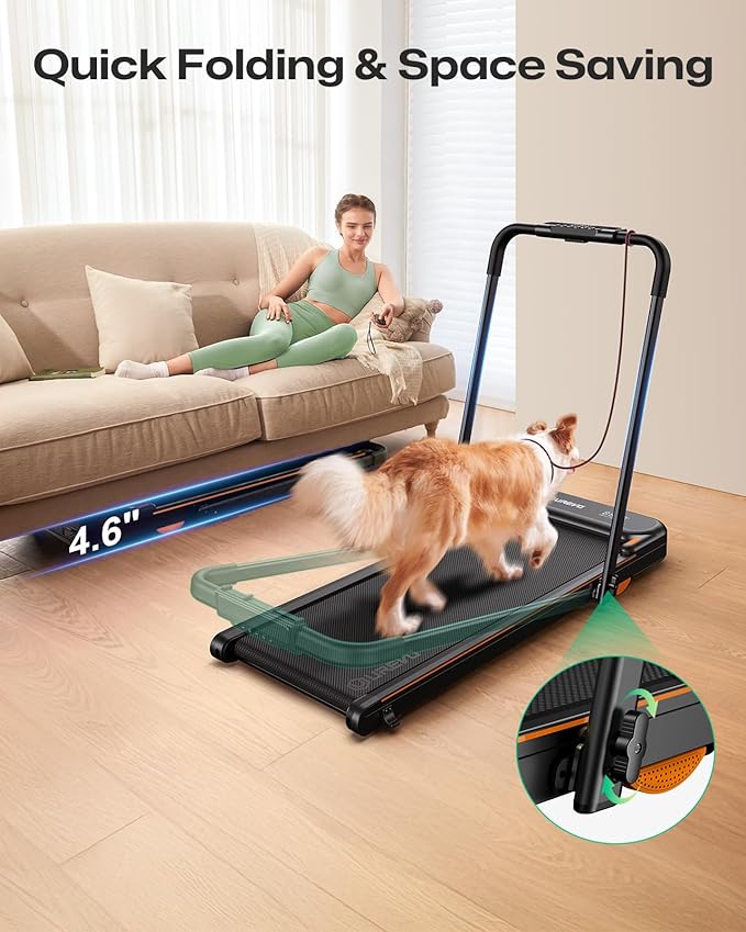 UREVO Strol 2E Smart 2-in-1 Folding Treadmill, Compact Walking Pad with Safety Handle, Plug and Play, Dual LED Display, Workout APP, Walking or Running for Home Office, Remote Included-FlexoryFit