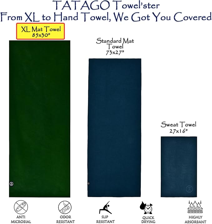 Tatago Hot Yoga Mat Towel Non Slip for Hot Yoga (72-84 inch Mats) Our Hot Yoga Towel Non Slip Silicone Dabs & Absorbent Microfiber Blend Gives You More Grip As You Drip! (Ezmeraldo, XL - 84")-FlexoryFit