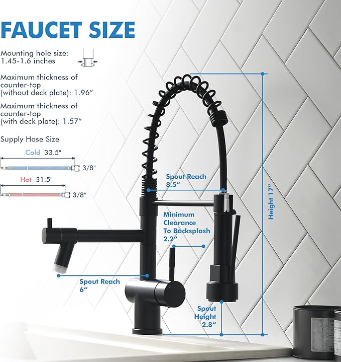 VFAUOSIT Kitchen Faucets with LED Light, Commerical Black Kitchen Faucet with Pull Down Sprayer, Stainless Steel High-arc Kitchen Sink Faucet wiht Single Handle for Modern RV Camper Laundry Bar Sink