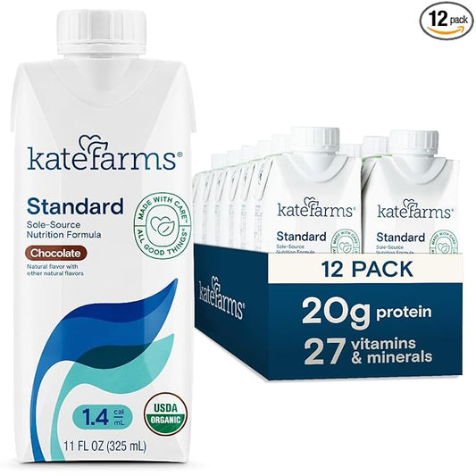 KATE FARMS Organic 1.4 High Calorie Nutrition Shake, Chocolate, 20g Protein, 27 Vitamins and Minerals, Meal Replacement, 11 oz (12 Pack)-FlexoryFit