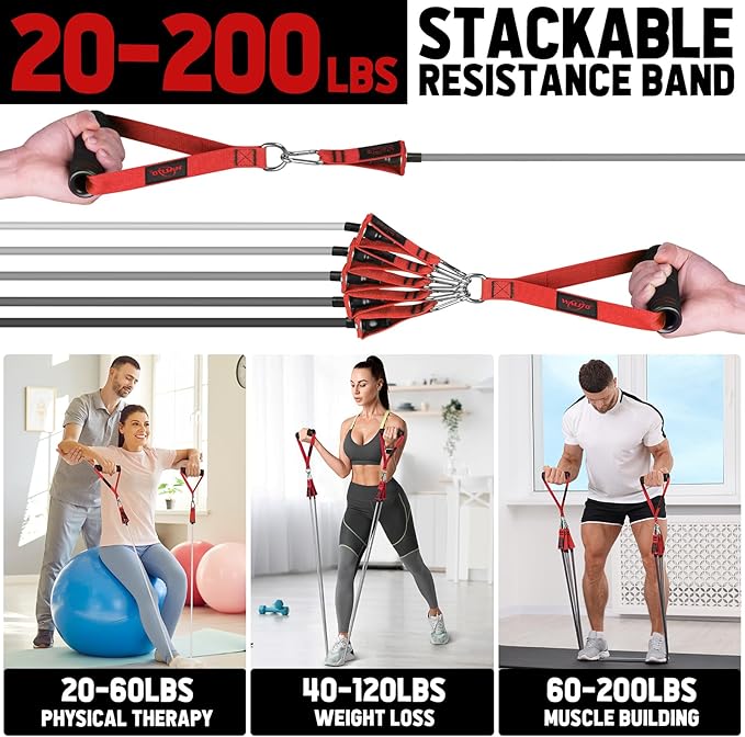 WALITO Resistance Bands Set - Exercise Bands with Handles, Door Anchor, Legs Ankle Straps, for Heavy Resistance Training, Physical Therapy, Muscle Training, Yoga, Home Workouts-FlexoryFit