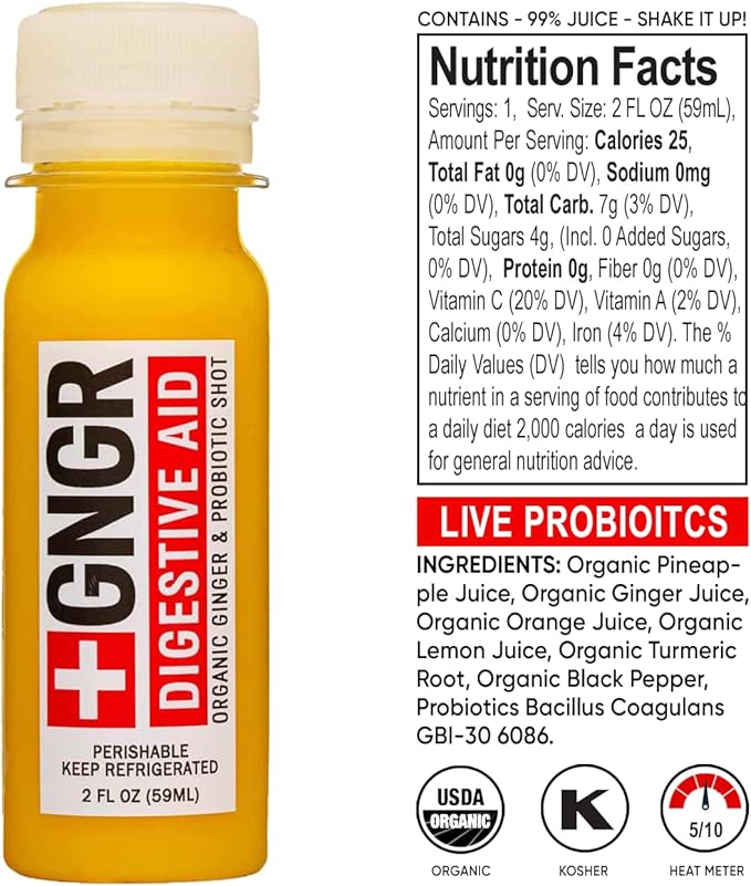 '+GNGR 24 Shots Variety Pack of Organic Immunity Boosting Ginger Shots - Cold Pressed Ginger Shots for All Natural Digestive and Immune Support - Nothing Artificial - USDA Organic (2 Fl Oz, 24 Pack)-FlexoryFit