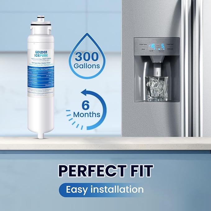 GOLDEN ICEPURE DW2042FR-09 Aqua Crystal Water Filter Replacement for Daewoo DW2042FB, 2Pack, Kenmore 469130, Refrigerator 111.7304561, 60199-0006802-00, FRN-Y22D2V, FRN-Y22D2W, FRNY22F2VI, 3019986700