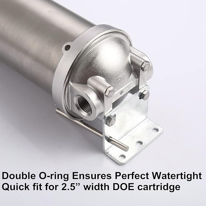 Amwater NSF/ANSI 42 Stainless Steel Whole House Water Filter Housing, 5" x 2.5" Sediment Water Filter System for Heavy Duty, Well & City Water, 3/4" NPT Port, Drain Valve Style C