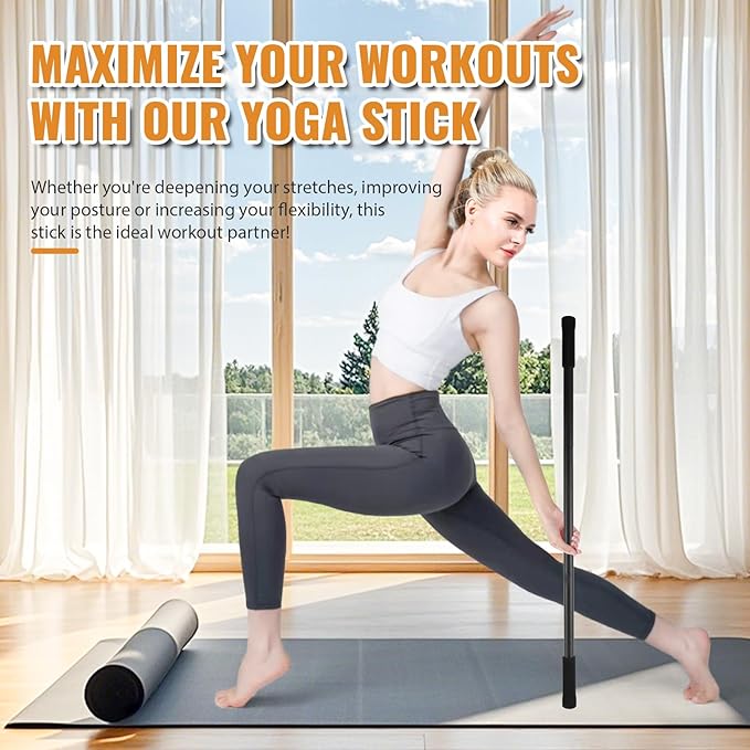 Yoga Stick 5ft Mobility Stick, Sturdy Steel Exercise Bar Adjustable Stretching Stick for Mobility, Training, Flexibility and Balance, Versatile Stretch Bar with 4 Steel Rods & Foam Handles-FlexoryFit