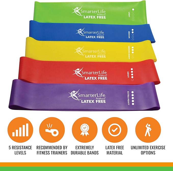 SmarterLife Resistance Bands for Working Out, Latex-Free Exercise Bands for Women, Men, 5 Extra Wide Workout Bands for Weight Loss, Home Gym, Booty Bands, Physical Therapy Bands, Workout Guide-FlexoryFit