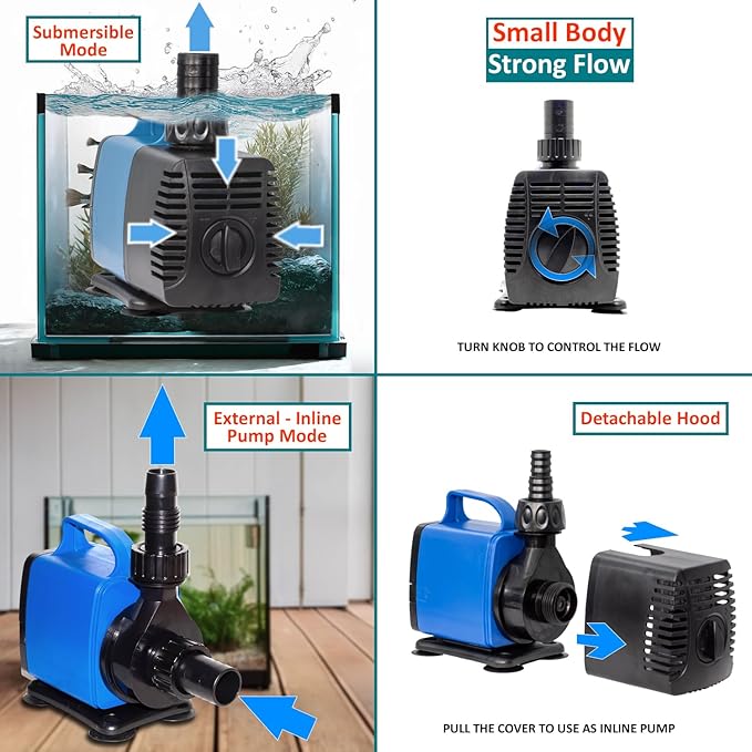 1717 GPH Submersible Pump(6500L/H,65W) Ultra Quiet Adjustable Amphibious Internal External Water Pump for Pond,Aquarium,Fish Tank,Fountain,Hydroponics,Statuary,Sump Pump - 4 Pcs