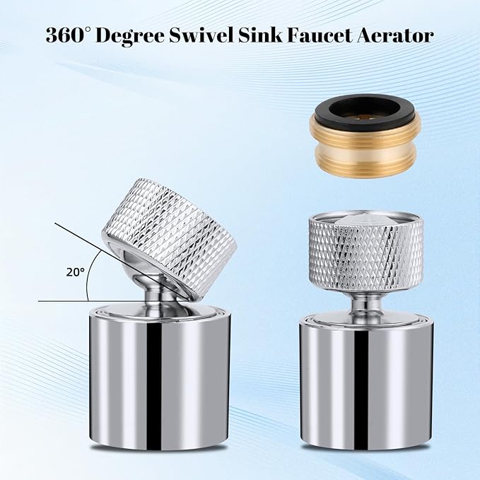 Hibbent Dual-function Metal Faucet Aerator, 2-Flow Big Angle Rotate Kitchen Sink Aerator 360 Degree Swivel Sink Sprayer Attachment, 55/64 Inch Female Thread, Chrome
