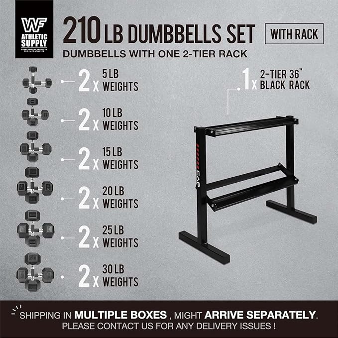 WF Athletic Supply Rubber Encased Hex Dumbbells with Rubber Grip Contoured Handle for Muscle Toning, Strength Building & Full Body Workout-FlexoryFit