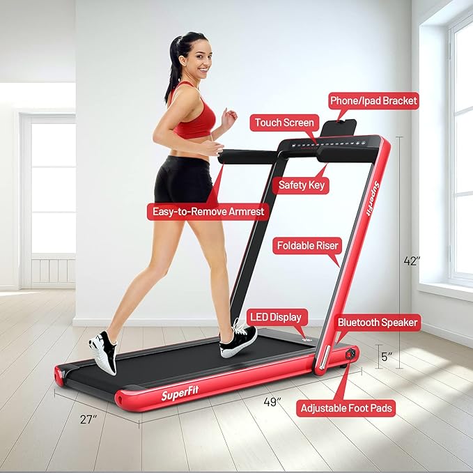 GYMAX Walking Pad, Dual LED Display 2 in 1 Under Desk Treadmill for Home with Remote & Smart App Control, 2.25HP Foldable Portable Treadmill Running Machine for Office Small Space