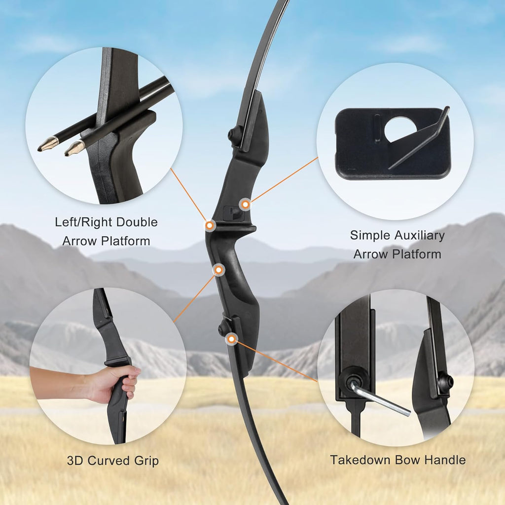 Recurve Bow and Arrow Set，Detachable Archery Adult Bow Left and Right Hands 40lbs /20lbs Suitable Adults/Youth/Beginners Outdoor Practicing