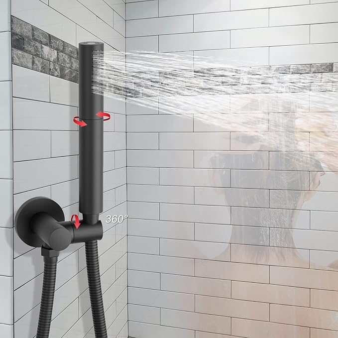 Matte Black Shower Wand 2 In 1 Fuction Hand Held Shower Head High Flow 7 Inch Brass Shower Head High Pressure Handheld Shower Head Sprayer with 59 Inch Hose and Bracket