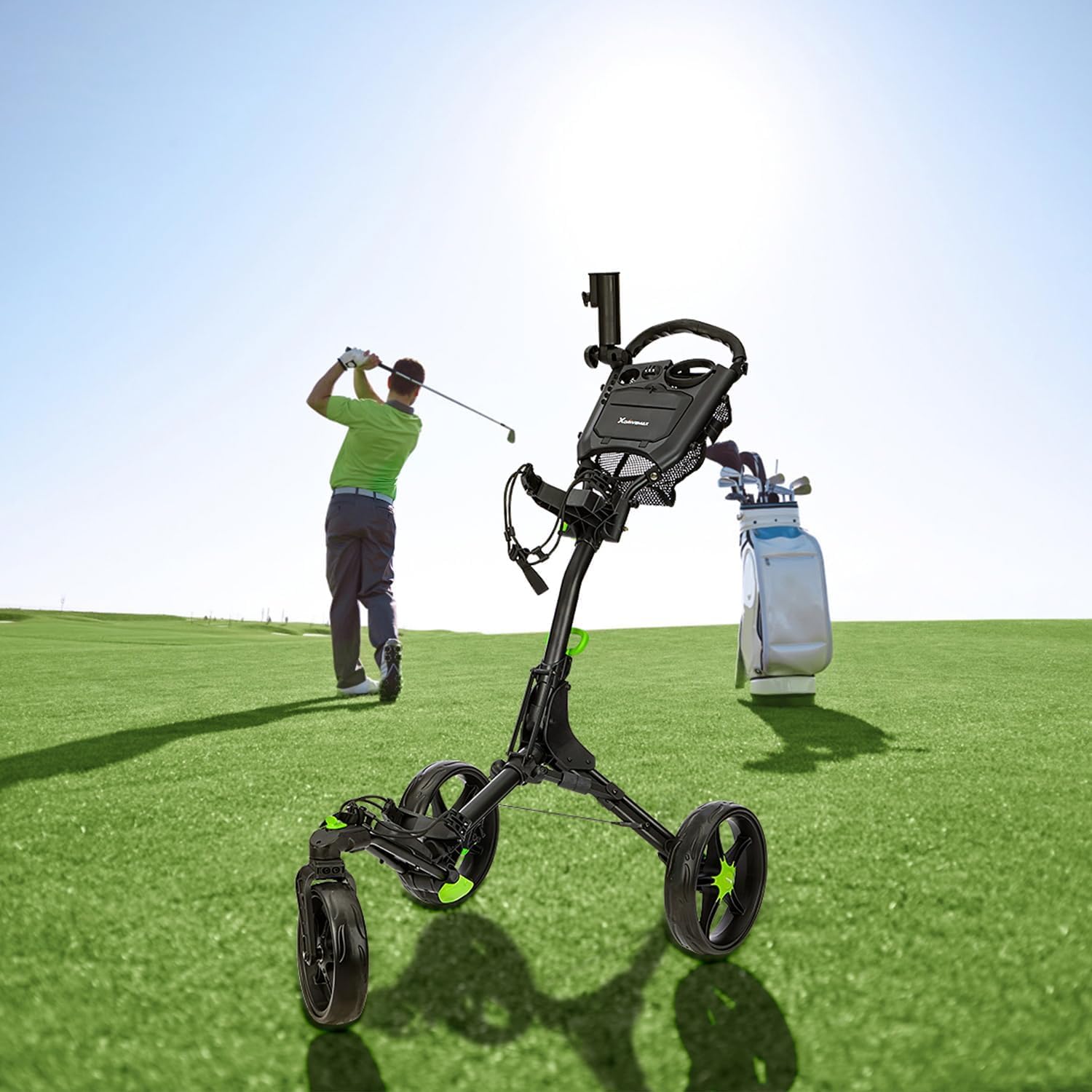 Golf Push Cart Series: 2-Wheel, 3-Wheel, 4-Wheel & 360° Swivel Front Wheel