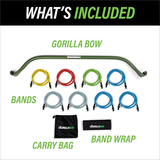 Gorilla Bow Original Portable Home Gym Resistance Bands and Bar System for Travel, Fitness, Weightlifting and Exercise Kit, Full Body Workout Equipment Set-FlexoryFit