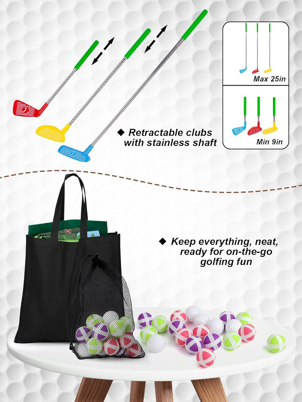 Liberry Kids Golf Set for 3 4 5 6 7 Years Old Boys Girls, Golf Chipping Game with Mat, Sticky Balls, Retractable Clubs, Storage Bag, Indoor Outdoor Sports Toy Gift Toss Game