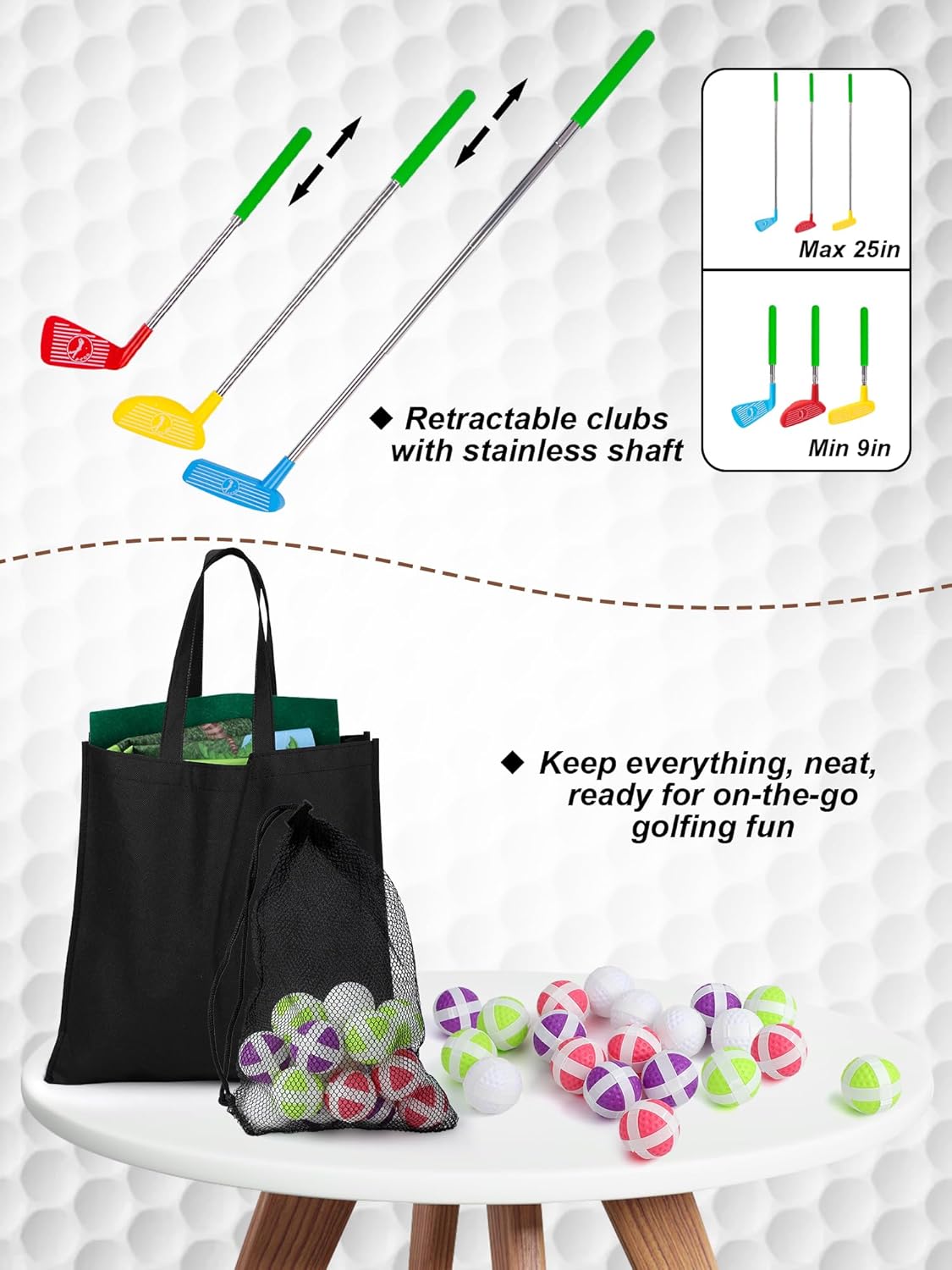 Liberry Kids Golf Set for 3 4 5 6 7 Years Old Boys Girls, Golf Chipping Game with Mat, Sticky Balls, Retractable Clubs, Storage Bag, Indoor Outdoor Sports Toy Gift Toss Game