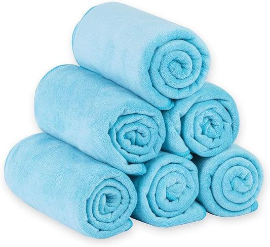 JML Microfiber Bath Towels, Bath Towel Set (6 Pack, 27" x 55") - Extra Absorbent and Fast Drying,Multipurpose Microfiber Towel for Bath, Beach, Pool, Sports, Yoga - Sky Blue-FlexoryFit