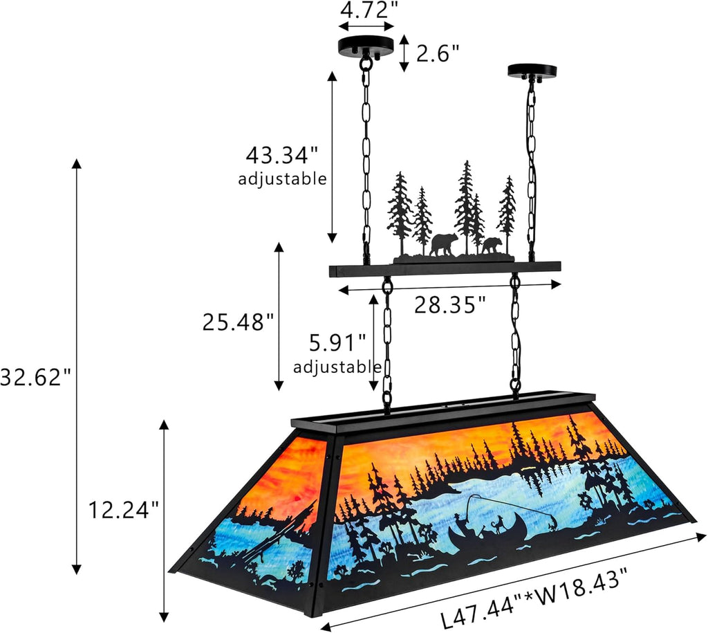 TOCHIC Vintage Pool Table Light, 6-Light Rustic Tiffany Style Fishing Billiard Hanging Light Fixture for Billiards Table Game Room Man Cave, Farmhouse Kitchen Island Dining Room Chandelier Lighting