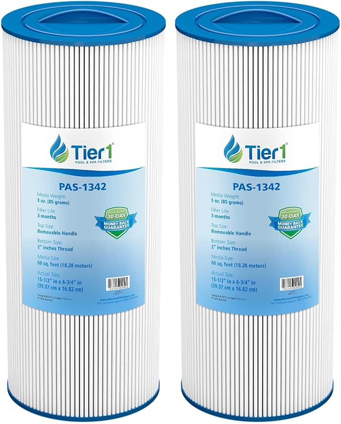 Tier1 Pool & Spa Filter Cartridge 2-pk | Replacement for Jacuzzi J300, J400, 6541-383, Pleatco PJW60TL-OT-F2S, Filbur FC-2715, Unicel 6CH-961, and More | 60 sq ft Pleated Fabric Filter Media