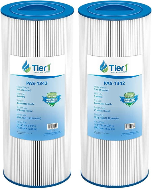 Tier1 Pool & Spa Filter Cartridge 2-pk | Replacement for Jacuzzi J300, J400, 6541-383, Pleatco PJW60TL-OT-F2S, Filbur FC-2715, Unicel 6CH-961, and More | 60 sq ft Pleated Fabric Filter Media