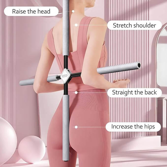 Back Straightener Posture Corrector|Yoga Stick Stretching Tool for Women and Men|Portable Posture Corrector Pole,Stretch Mobility Stick, Physical Workout Exercise Dowel-FlexoryFit