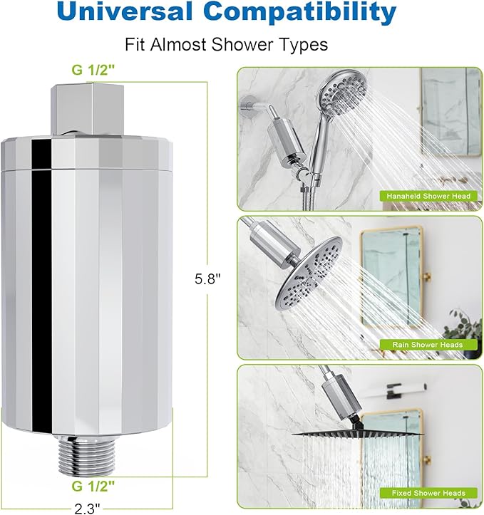 Shower Filter Replacement Cartridge, KDF 55 Hard Water Purifier Removes Chlorine, Heavy Metals, added Vitamin C E&A Water Softener with High Output